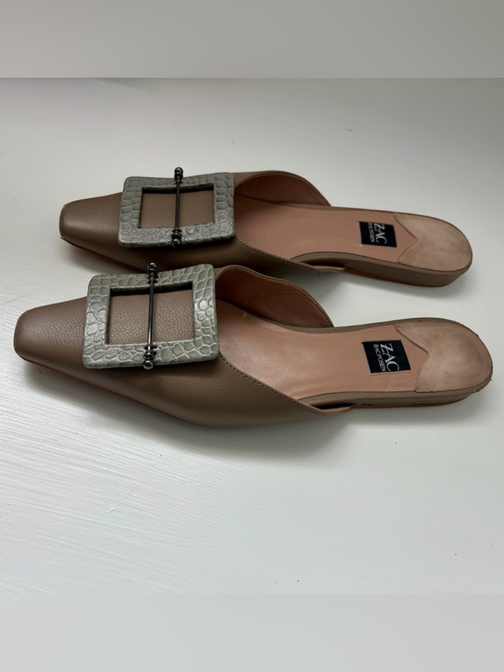 Zac Posen Vallerie Beige Leather Mules size 8